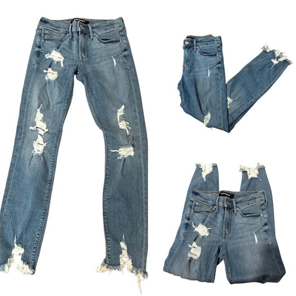 Express Mid-Rise Distressed Ankle Legging Jeans –‎ Stretch Denim, Size 2R